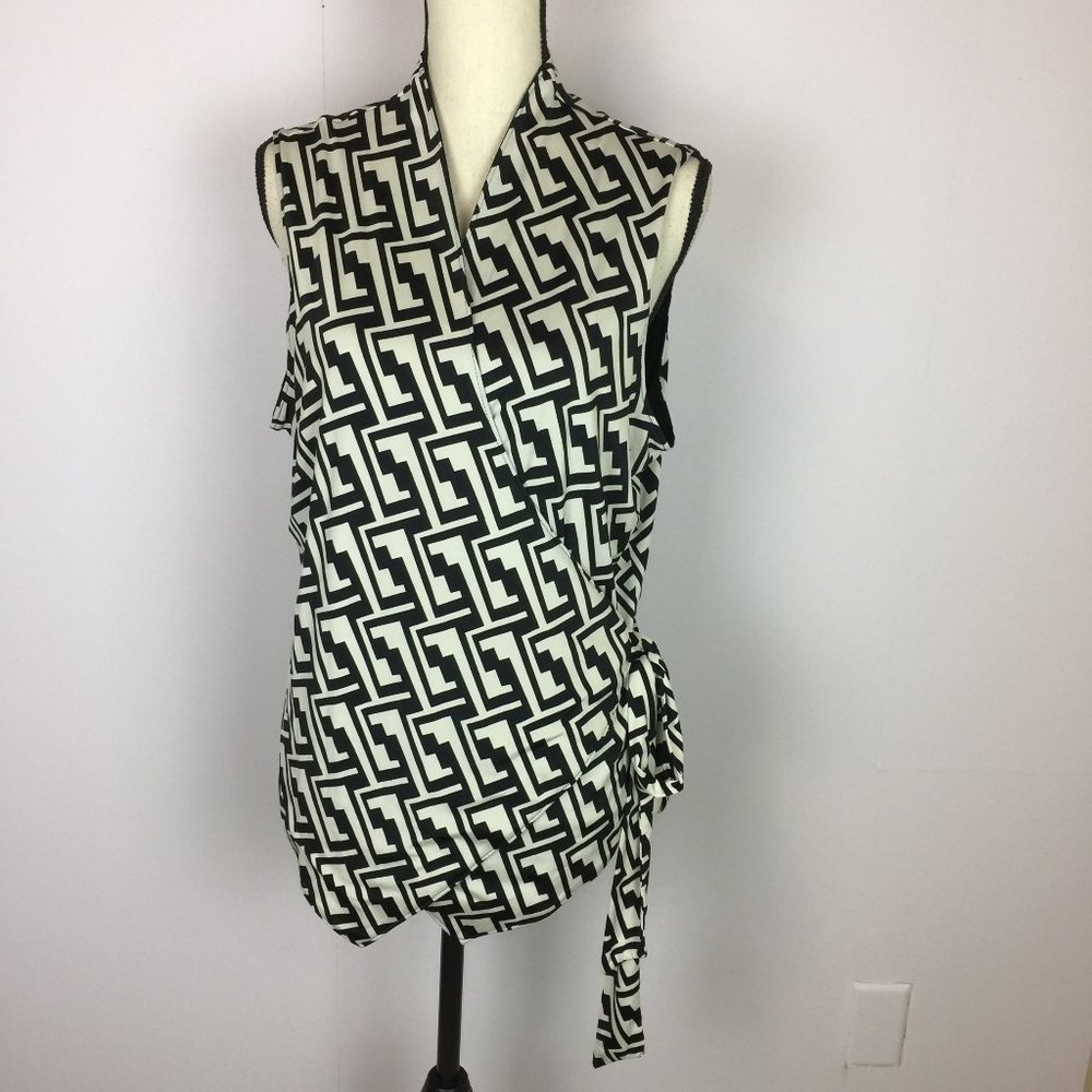 Nikki Poulos Sleeveless Wrap Tie Waist Blouse Top
